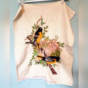 Vintage Finished Hand Made Crewel Embroidery Flower Birds Canvas Unframed 80s